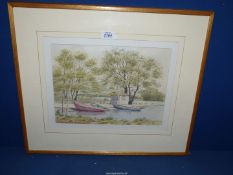 A framed and mounted Watercolour titled verso "Boat House, Llangorse",