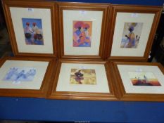 Six wooden framed Tony Hudson 'African Collection' Prints to include; 'Figures in Landscape',