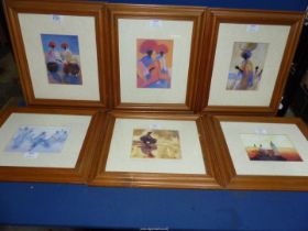 Six wooden framed Tony Hudson 'African Collection' Prints to include; 'Figures in Landscape',