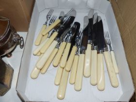 Eight bone handled dinner knives, seven and one,