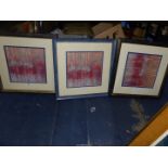 Three framed and mounted abstract Prints, no visible signatures.