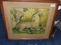 A wooden framed Print of a young deer by Billie Waters.