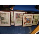 Six framed and mounted Prints depicting medieval chant manuscripts.