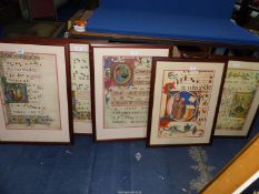 Six framed and mounted Prints depicting medieval chant manuscripts.