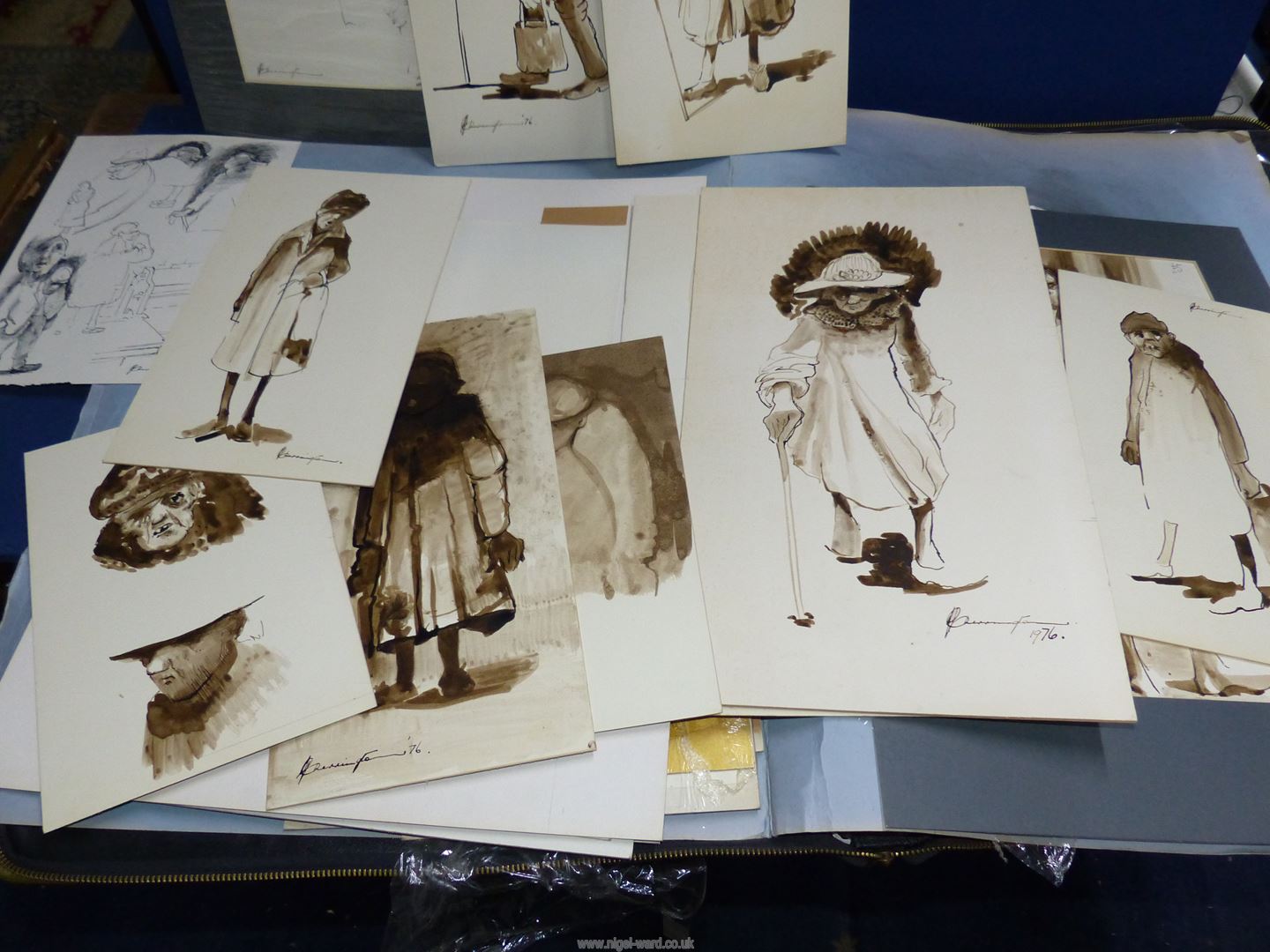 A portfolio of various John Cherrington drawings, some mounted, finished and unfinished. - Image 3 of 3