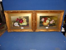 Two framed and mounted still life, floral Oil paintings, no visible signatures, 18 1/2" x 14 1/4".