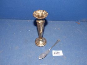 A silver bud vase, Sheffield 1908 and a silver butler knife, Birmingham.
