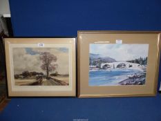 Two Rowland Hilder Prints titled 'The Brig O'Dee' and 'Road to the Farm'.