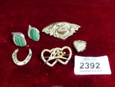 A small quantity of silver items including Pekinese dog brooch, 925 earrings,