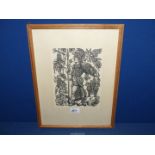 A framed and mounted woodcut by Zdenek Mezl titled "Athena", signed in pencil, 13" x 17".