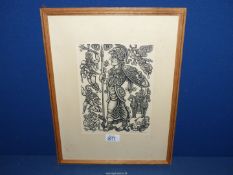 A framed and mounted woodcut by Zdenek Mezl titled "Athena", signed in pencil, 13" x 17".