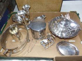 A quantity of silver plate including candlesticks, Mappin & Webb sugar bowl, gravy boat, tray, etc.