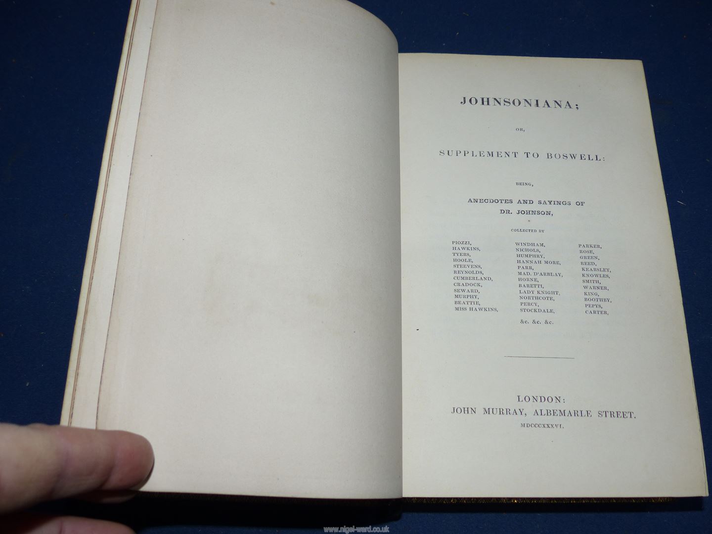 Johnsoniana, or A Supplement to Boswell (London, 1836), tooled leather bound. - Image 4 of 4