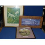 A framed print titled "The Two Sportsmen" along with a print "Gentle Giant Elephants" by Ruane