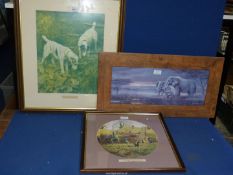 A framed print titled "The Two Sportsmen" along with a print "Gentle Giant Elephants" by Ruane