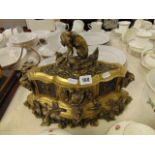 A late 19th century bronze centre piece with dog figure, birds,