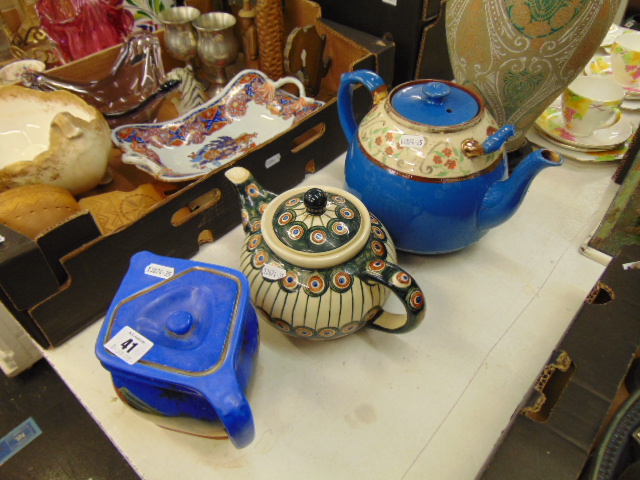 Three assorted teapots