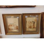 Two watercolour street scenes signed