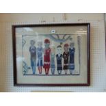 A framed embroidered collage,