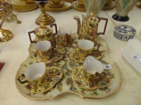 A fine hand painted French coffee set of tray, Marked H Prost, Charolles on base,