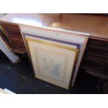 3 framed assorted prints