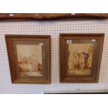 Two watercolour street scenes signed