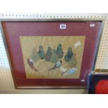 A framed watercolour birds and pears signed