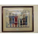 A framed embroidered collage,