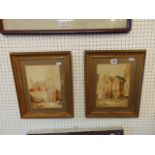 Two watercolour street scenes signed