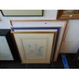 3 framed assorted prints