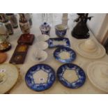 A qty of porcelain blue and white plates and vases