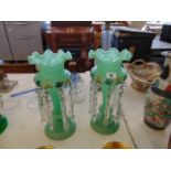 A pair of Green decorated lustre