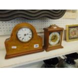 An inlaid Mahogany Edwardian mantle clock working order plus another