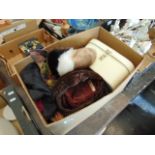 Two vanity cases with keys and five vintage hats