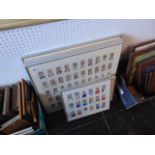 Seven sets of framed and glazed card collections, sporting, film stars etc.