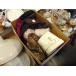 Two vanity cases with keys and five vintage hats