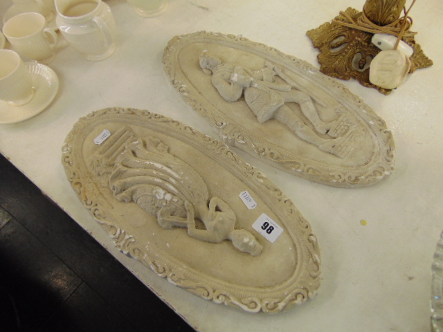 A pair of plaster plaques - Image 2 of 3