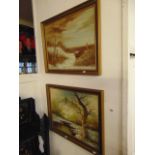 Two oil on canvases landscape scene