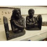 A pair of Bronze and marble bookends