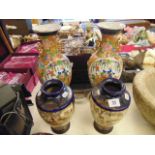 A pair of oriental vases 36cm H and pair of Japanese hand painted vases 22cm H