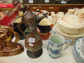 An eastern coffee pot and Royal Bonn blue and white cup