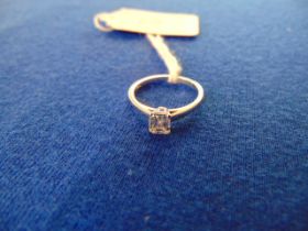 An 18ct White Gold single stone Emerald cut Diamond ring, fully hallmarked, Diamond approx. .