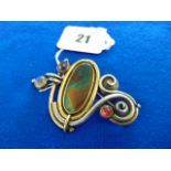 An unusual Silver designer brooch, set with large Labradorite, Moonstone,