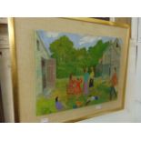 A gilt framed, naive oil on canvas,