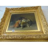 A gilt framed oil on canvas, 'A happy family' by Louis Eugene Lambert,