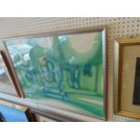 A framed and glazed painting, abstract, signed,