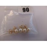 Two pairs of 9ct Gold and Pearl earrings