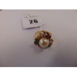 18ct Gold, Pearl and multi gem set ring,
