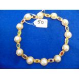 18ct Gold, Pearl and gem set necklace, 1
