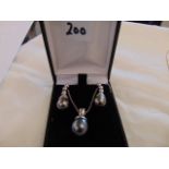 A pair of 18ct White Gold earrings and pendant,